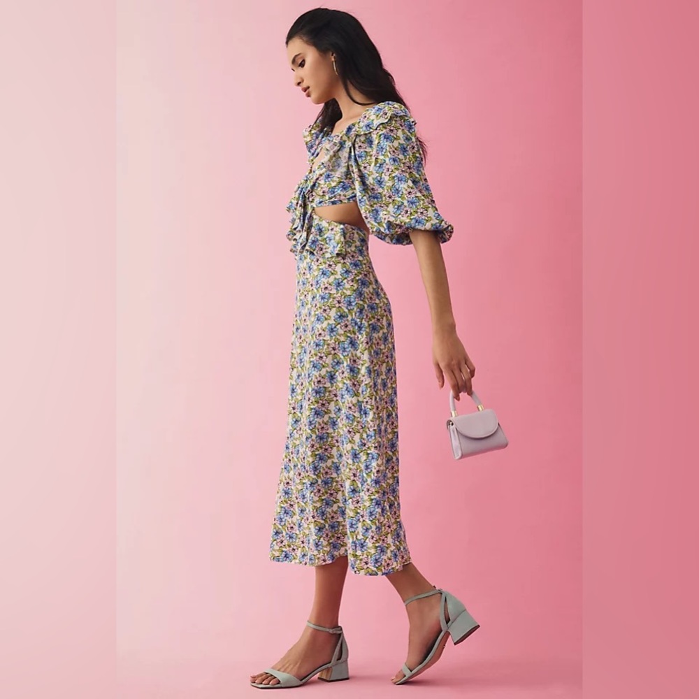 ✨ Anthropologie Puff-Sleeve Cutout Dress Sz 12 - Picture 1 of 8